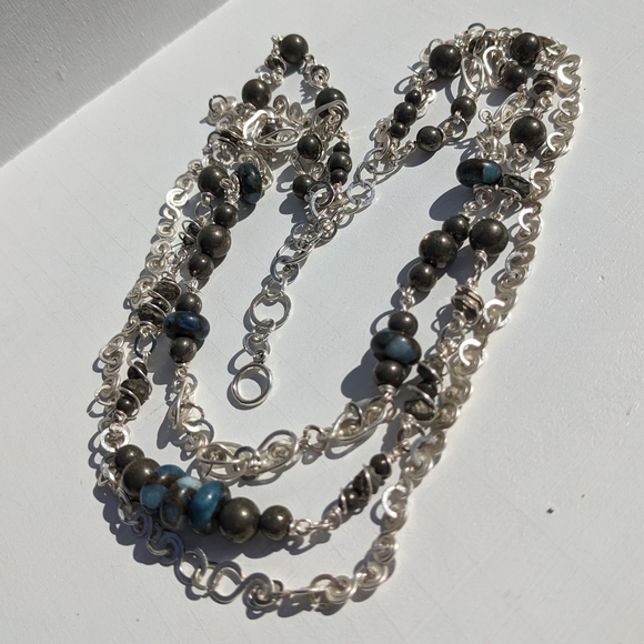 ✨sold✨ Pyrite Abundance Crystals Silver Necklace Artisan Impression Jasper - Picture 3 of 15